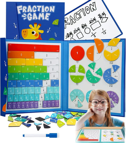 2026 New Magnetic Fraction Demonstration Book, 102 Pcs Magnetic Fraction Tiles & Fraction Circles, Magnet Fraction Disc Set for Kids, Math Fractions Manipulatives for Elementary Middle School (Set-A)