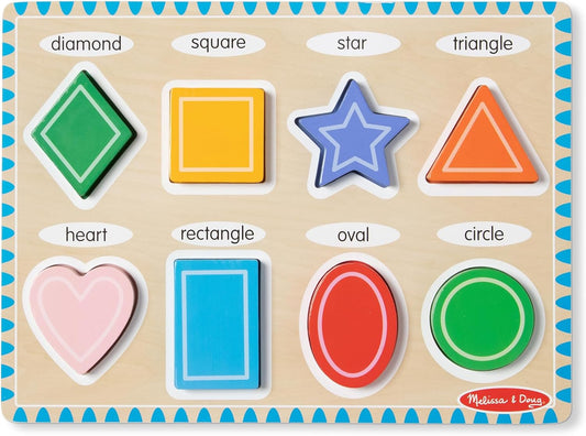 Melissa & Doug Shapes Wooden Chunky Puzzle (8 pcs) Color Matching Shape Sorter Toys for Toddlers Ages 2+ - FSC Certified