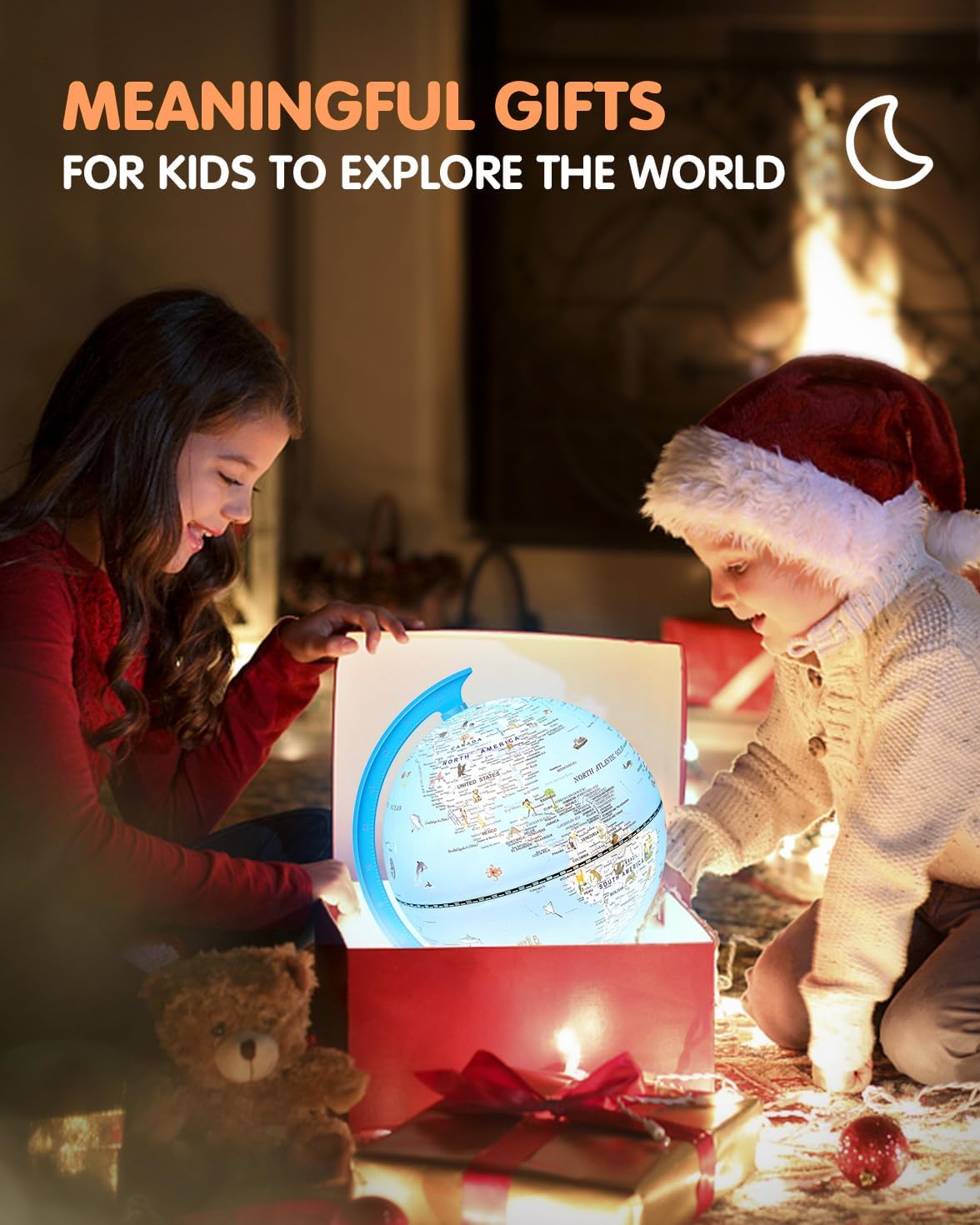 Globe for Kids Illuminated Globes of the World with Stand & Animals Illustrations Earth World Globe Night Light for Kids' Room Decor Classroom Educational Tool Birthday Gift, Dia 8-inch