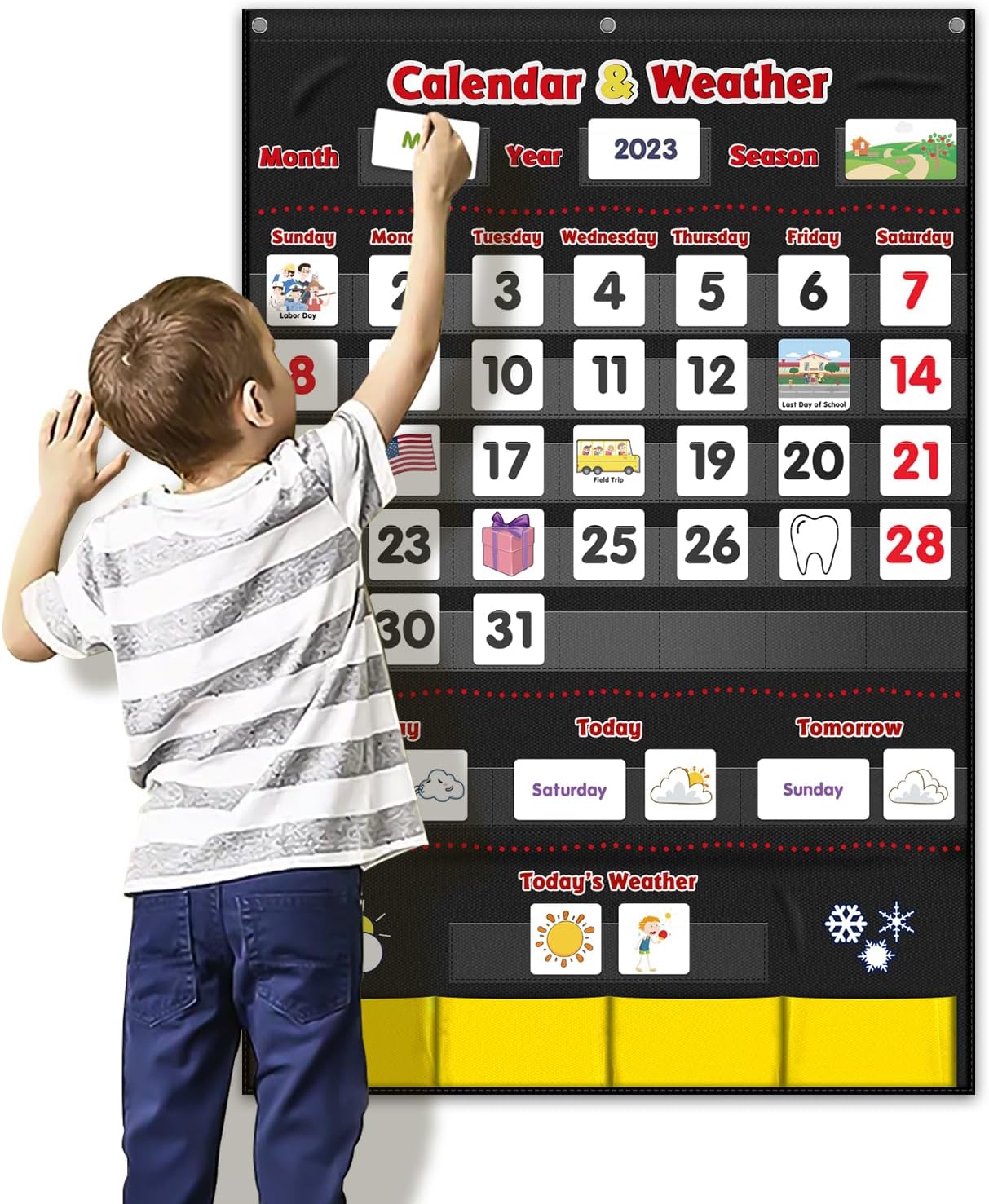 Godery Calendar and Weather Pocket Chart, Classroom Organized Chart, 149 Pieces