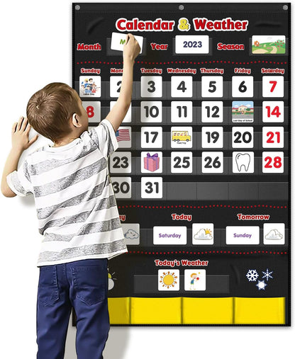 Godery Calendar and Weather Pocket Chart, Classroom Organized Chart, 149 Pieces