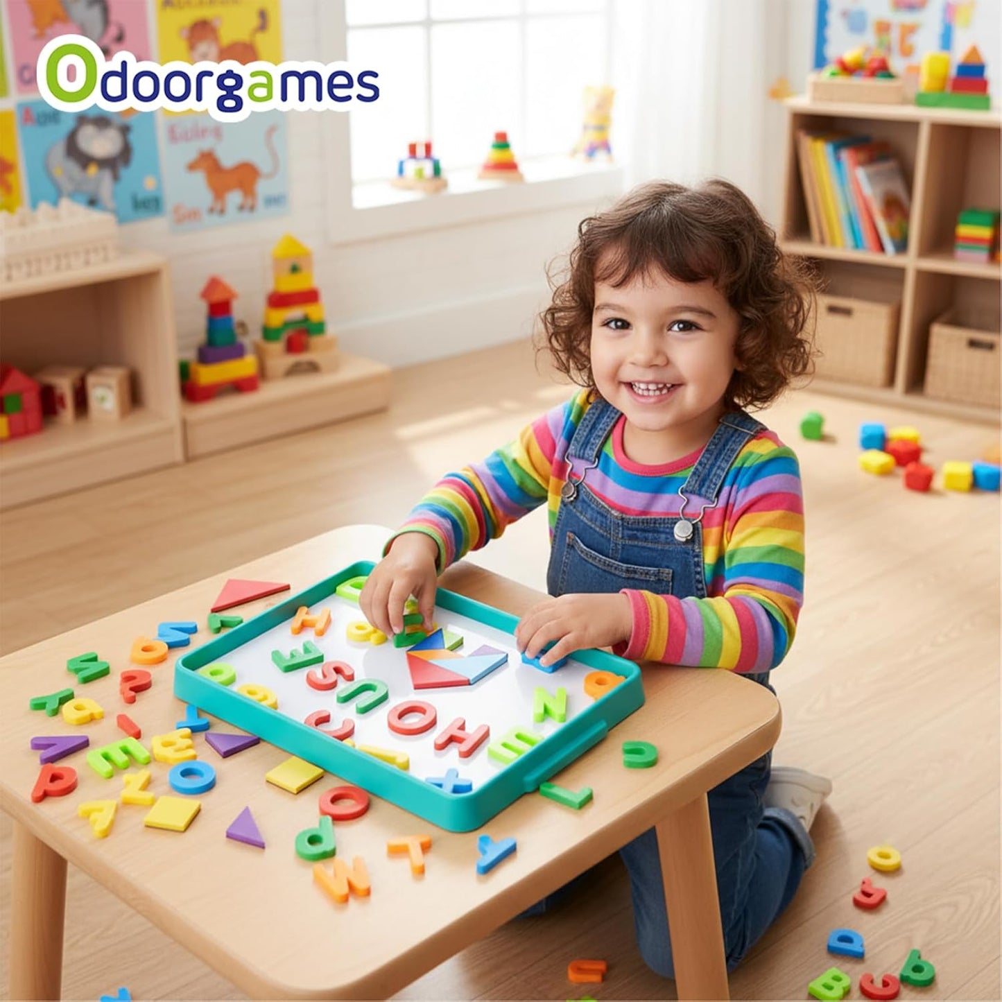 Magnetic Tray – Magnetic Whiteboard for Kids with Dry Erase Surface, Stackable Magnetic Dry Erase Activity Tray（Cyan）