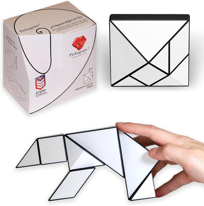 Pickagram Tangram 3D Magnetic Puzzle for Kids (8-12), Adults & Seniors | STEM Certified Fidget Puzzle - Magnetic Pattern Blocks for Cognitive Development, Creativity & Focus - Random Mix
