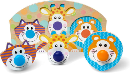 Melissa & Doug First Play Wooden Jumbo Knob Safari Animal Puzzle (3 pcs) Large Puzzles for Babies and Toddlers Ages 1+