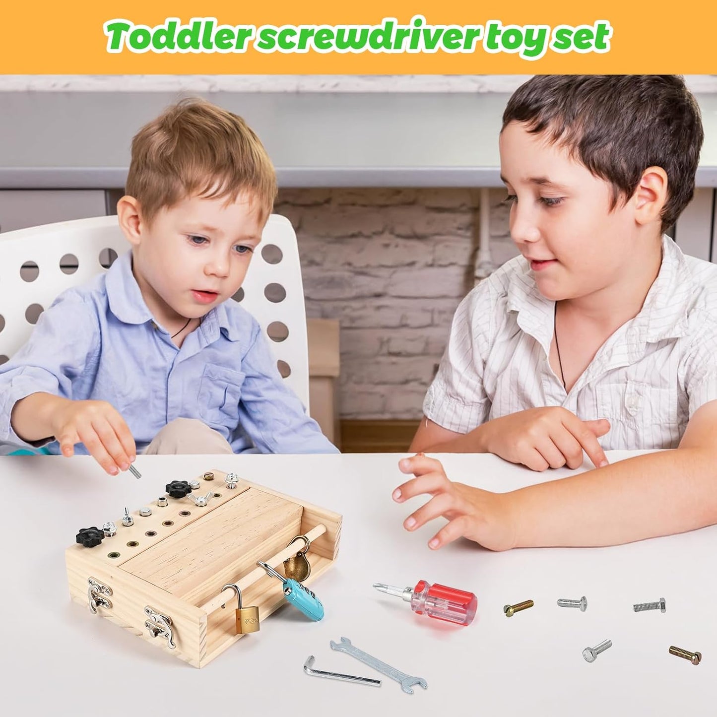 Montessori Screwdriver Board Set, Montessori Toys for 3 4 5 with 6 Locks and Keys, Toddler Screwdriver Toy, Kids Tool Set, Preschool Learning Sensory Toy, Fine Motor Skills Toys