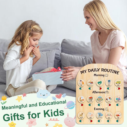Wooden Chore Chart for Kids - Daily Visual Routine Schedule with 80 Task Cards & Sliding Buttons | Morning & Bedtime Responsibility Board for Toddlers Ages 3-5 | Montessori Educational Gift