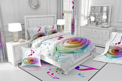 Drum Kit Comforter Cover Abstract Musical Instruments Bedding Set for Kids Boys Teens,Pop Music Duvet Cover Modern Rock Quilt Cover, Teal Laser Light Bedroom Decor Twin Size Blue Green Black