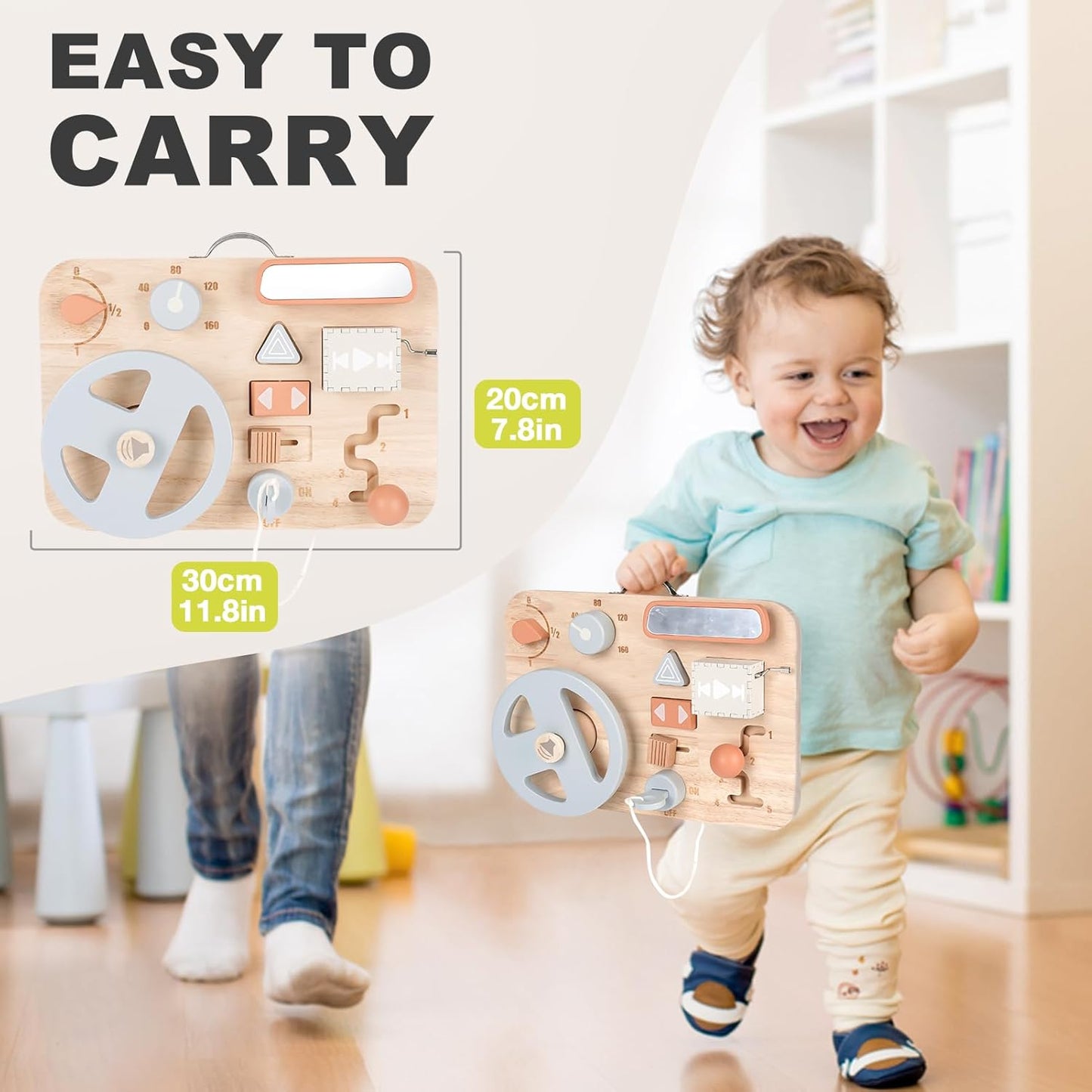 Vanplay Montessori Busy Board for Toddlers - Wooden Montessori Toys, Aesthetic Sensory Activity for Fine Motor Skills, Travel Busy Board Educational Sensory Toys for Boys and Girls