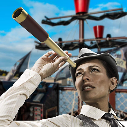 Pirate Monocular Telescope, 25x30 High Powered Zoomable Collapsible Brass Spyglass Handheld Waterproof Telescope Monocular for Bird Watching Hunting Hiking Travelling