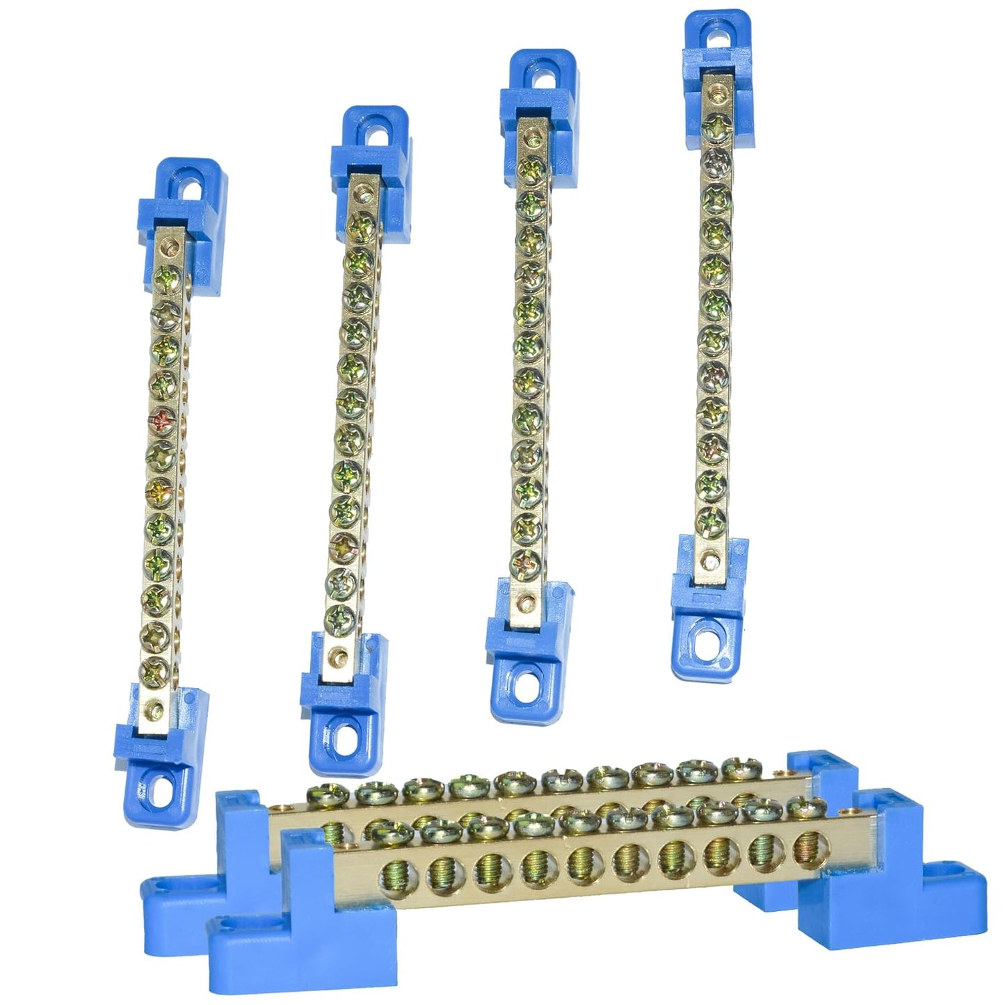 10 Positions Terminal Bus Bar Block 6 Pack Brass Wire Screw for Car Boat Marine Ground Power Distribution Grounding Electrical Bars Strip Block for 12V-110V, Blue