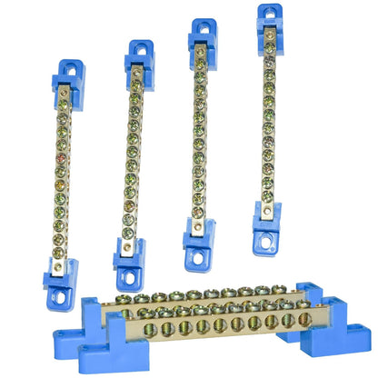 10 Positions Terminal Bus Bar Block 6 Pack Brass Wire Screw for Car Boat Marine Ground Power Distribution Grounding Electrical Bars Strip Block for 12V-110V, Blue