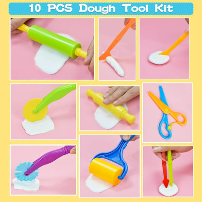 LCY WEDSHI Dough Tool Set, 9 Pcs Dough Tools Sets for Kids Ages 4-8, Dough Accessories Includes Cutters Roller, Rolling Pins, Safety Scissors, Plastic Knife, Plastic Rollers