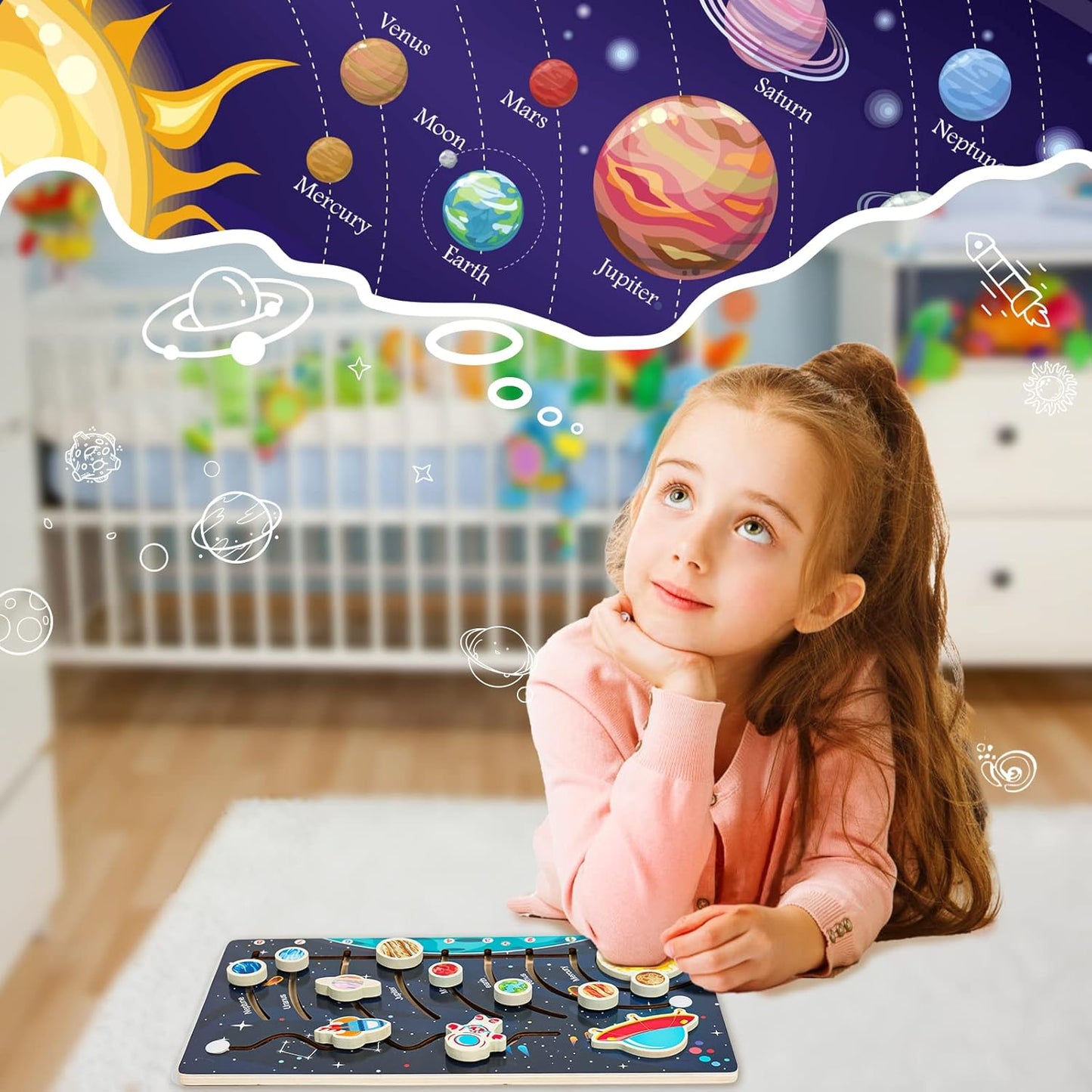 Zeoddler Solar System Puzzle for Kids 3-6, Wooden Space Toys, Planets for Kids, Preschool Learning Activities, Gift for Boys, Girls
