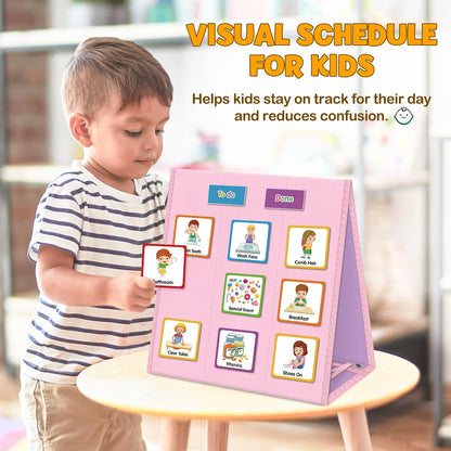 Godery Large Visual Schedule for Kids Chore Reward Chart,Bedtime Routine Chart for Toddlers,Double Side Weekly Planner Board with 109 Cards for Home School Planner,Autism Learning Materials.