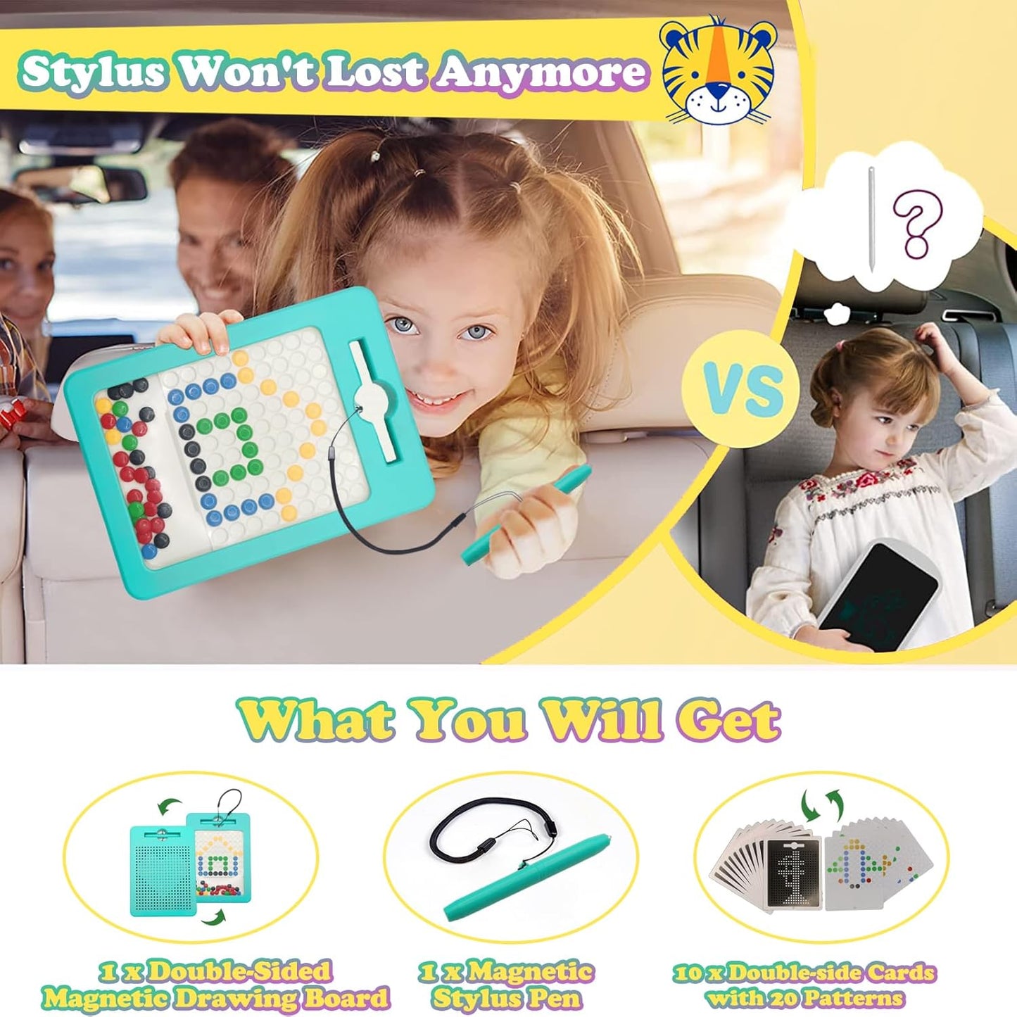 2 in 1 Double-Sided Magnetic Drawing Board for Kids, Magnetic Color Number Maze, Fine Motor Skills Toys, Road Trip Car Activities for Boys Girls 3 4 5 Years Old