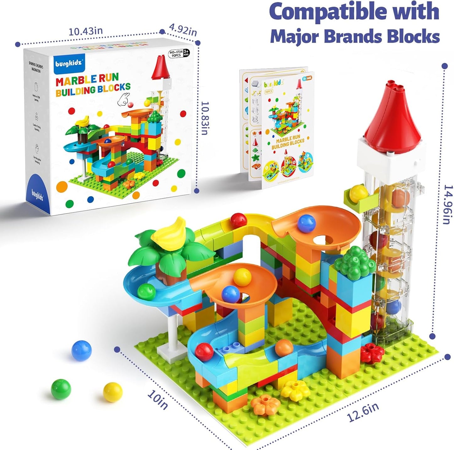 Marble Run Toy Motorized Elevator Marble Maze Kit with Perpetual Motion Machine, Building Block Educational Construction Game Playset STEM Learning Hand Eye Coordination Training Unlimited DIY