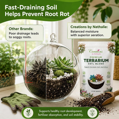 Creations by Nathalie – DIY Large Terrarium Starter Kit with Soil, Moss, Pebbles, Healing Crystal, Tools & Supplies – Terrarium Kit for Adults & Teens, Handcrafted in USA