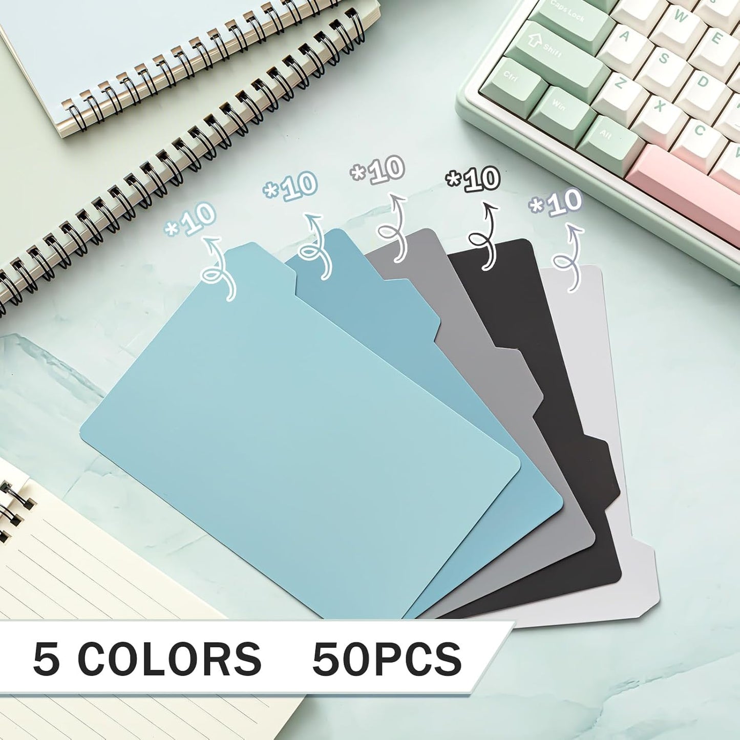 Harloon 50 Pack 3 x 5 Inch Index Card Dividers with 2 Number Alphabet Sticker with Tab, Dry Erase Index Card Guide Set, Photo Recipe Divider for Office Business Back to School Supplies, Candy Color