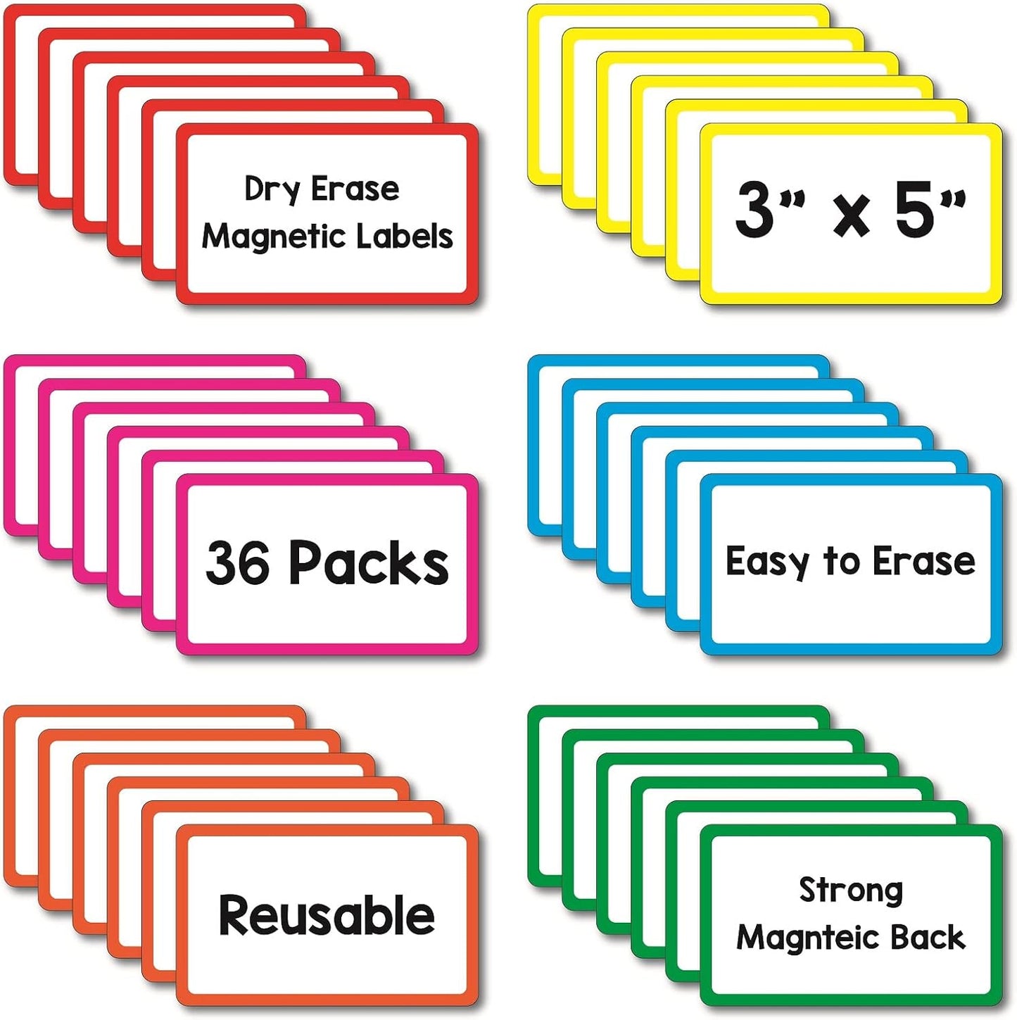 IMAGAME Dry Erase Magnets, Blank Magnetic Dry Erase Labels, 36-Pack, Erasable Magnets for Whiteboard, Multipurpose White Magnetic Labels to Write On for Classroom, Home, Education, Office, 3" x 5"