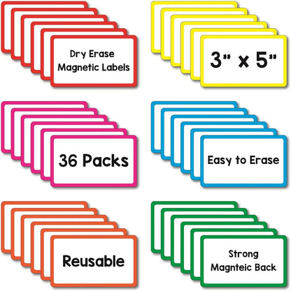 IMAGAME Dry Erase Magnets, Blank Magnetic Dry Erase Labels, 36-Pack, Erasable Magnets for Whiteboard, Multipurpose White Magnetic Labels to Write On for Classroom, Home, Education, Office, 3" x 5"