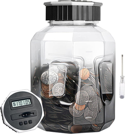 X-Large Piggy Bank for Adults Kids, Vcertcpl Digital Coin Counting Bank with LCD Counter, 2.4L Capacity, Great Coin Counter Bank Money Counting Jar with Total Amount Displayed, Bank for All US Coins