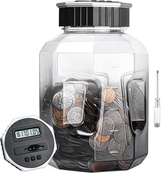 X-Large Piggy Bank for Adults Kids, Vcertcpl Digital Coin Counting Bank with LCD Counter, 2.4L Capacity, Great Coin Counter Bank Money Counting Jar with Total Amount Displayed, Bank for All US Coins