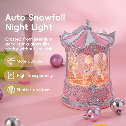 Snow Globe Lantern with Violin Girl – Shatterproof, Glitter Snowglobe 10 Songs Music Box, Led Light, USB or Battery Powered, for Girls Spring Day Gifts Birthday Home Decor Fall Decoration, Silver