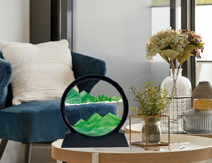 SANDCLE Moving Sand Art Liquid Motion - Moving Sand Art Picture Decor 3D Deep Sea Sandscape, Round Glass Frame Display Flowing Sand Relaxing Toy for Desktop Home Office Work Decoration(Blue, 12")
