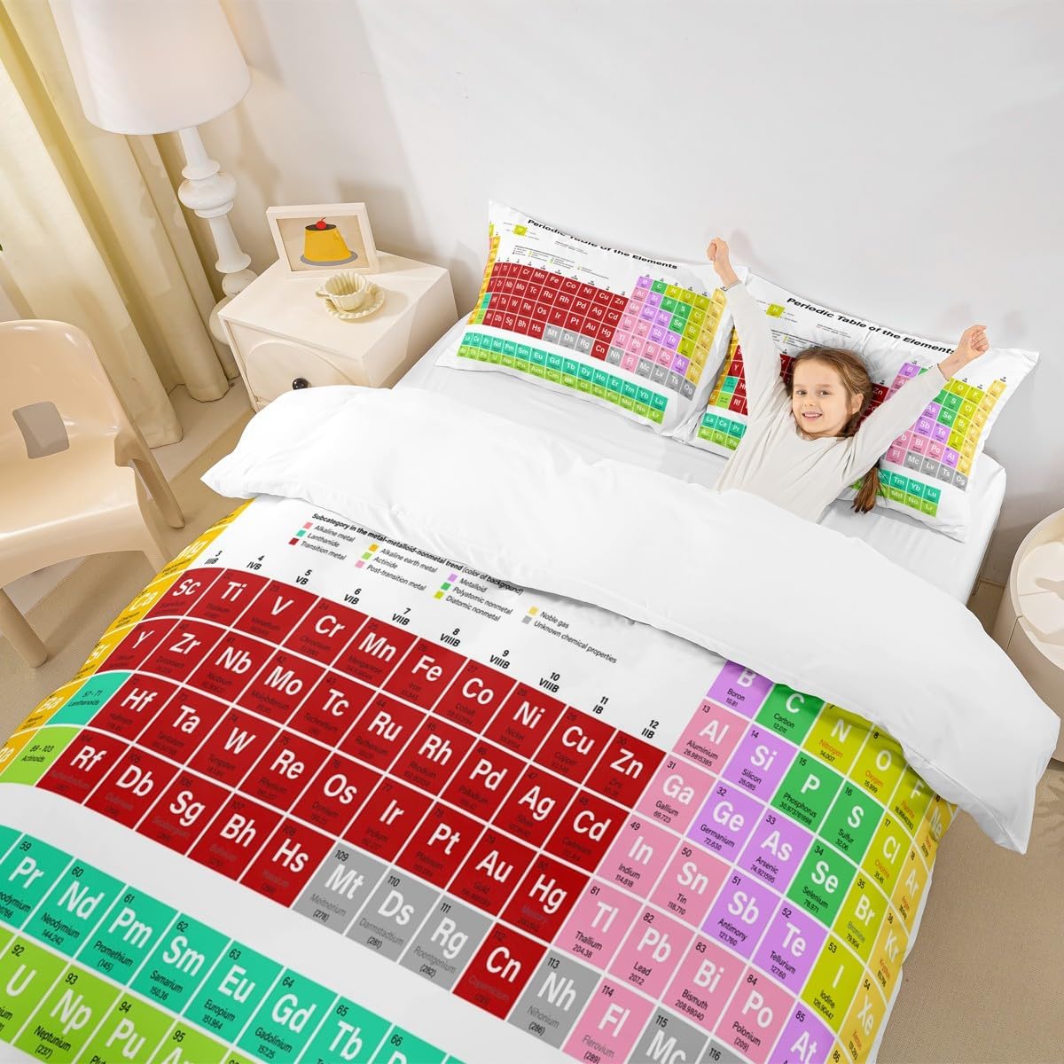 Feelyou Periodic Table of Elements Duvet Cover Educational Bedding Set for Kids Boys Girls Teens Study Comforter Cover Chemistry Bedspread Cover 2Pcs Zipper Twin Size (No Comforter)