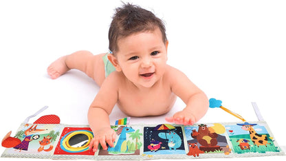 Bebe Mondo Teddy Bear Tummy Time Toy with Mirror, Soft Baby Book for 0-3-6-12 Months, Infant Sensory Developmental Toy, Shower Baby Gifts,Activity Quiet Cloth Book for Newborns,1-2 Year Old Book-Night