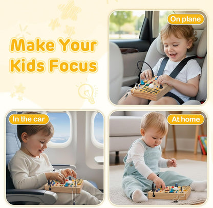 Sanlebi LED Busy Board for Toddlers 1-3,Montessori Toy with Key Switch, Light Up Wood Activity Sensory Board for Fine Motor Skills, Educational Travel Toy Gift for 1 2 3 Year Old Boys Girl