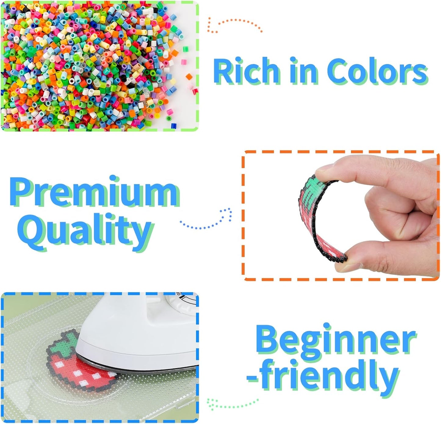 QUEFE 5200pcs Fuse Beads Kit for Boys and Girls, 24 Colors 5mm Melting Beads Set Including Pegboards, Ironing Paper, Tweezers, Colorful Hooks for Birthday and Christmas Gift