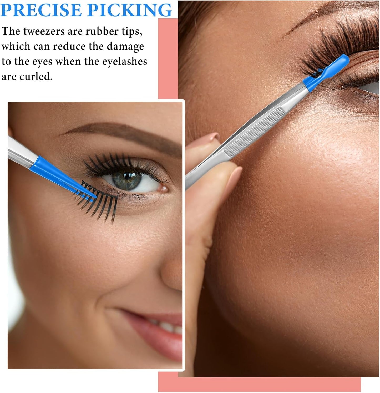 Honoson 3 Pieces Rubber Tipped Tweezers for Crafting Set - PVC Coated Flat, Straight & Bent Tips Stamps, Beads, Jewelry(Blue)