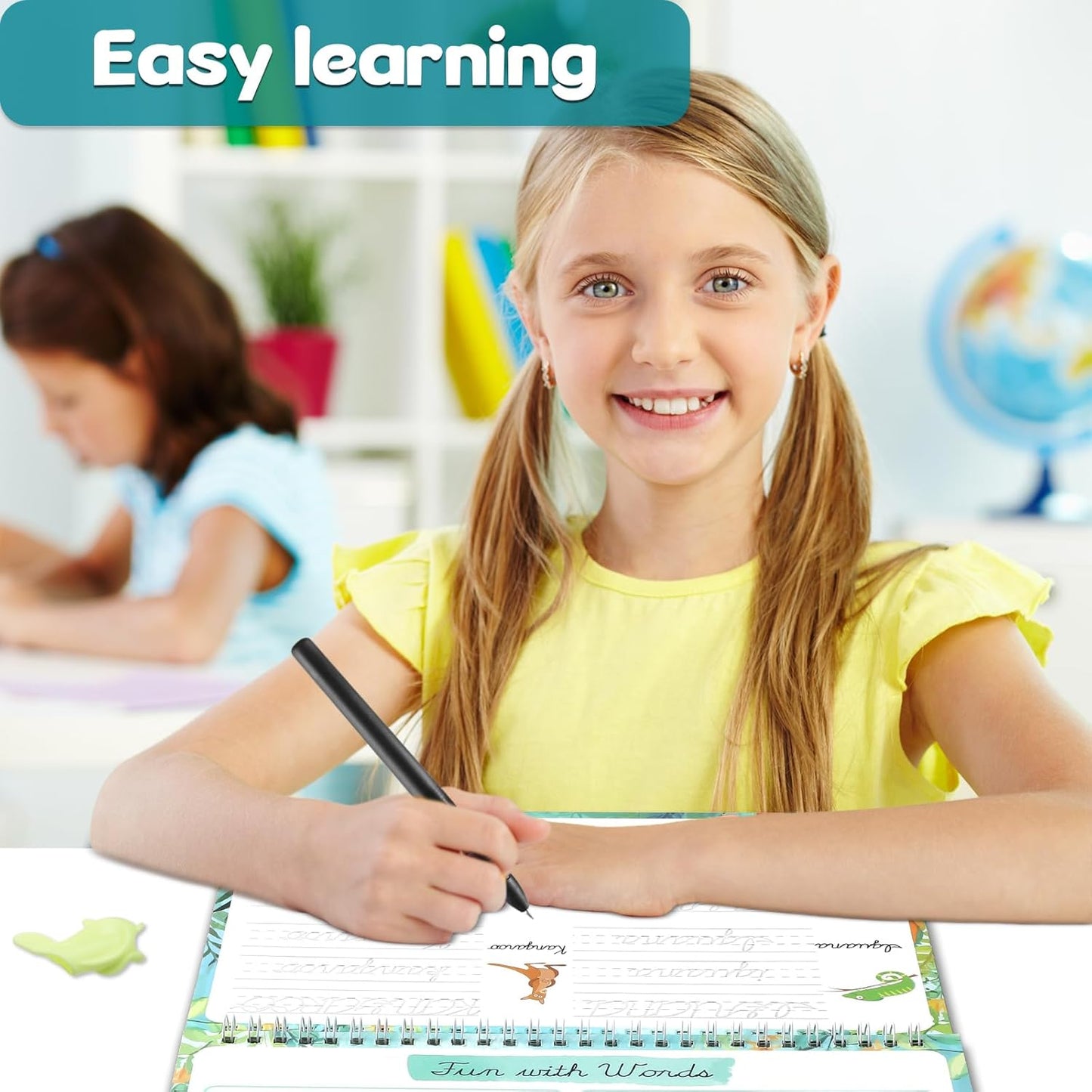 chiazllta Grooved Cursive Handwriting Workbook with Disappearing Ink Pens Magic Reusable Grooved Cursive Writing Practice for Beginners Kids Kickoff Student Workbook Homeschooling Supplies (Letters)