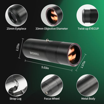 2026 New ED+LAK 12X33 Handheld Monocular Telescope Waterproof with Phone Adapter,PXA&FMC&BAK4 Lens,Ultra Clear High Power Pocket Small Compact Monocular for Kids&Adults Travel Birdwatching Hiking