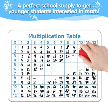 Multiplication Chart Whiteboard - Double-Sided Times Table, 9" x 12" Dry Erase Board, Math Manipulatives White Board for Kids Students, Classroom and Home Learning