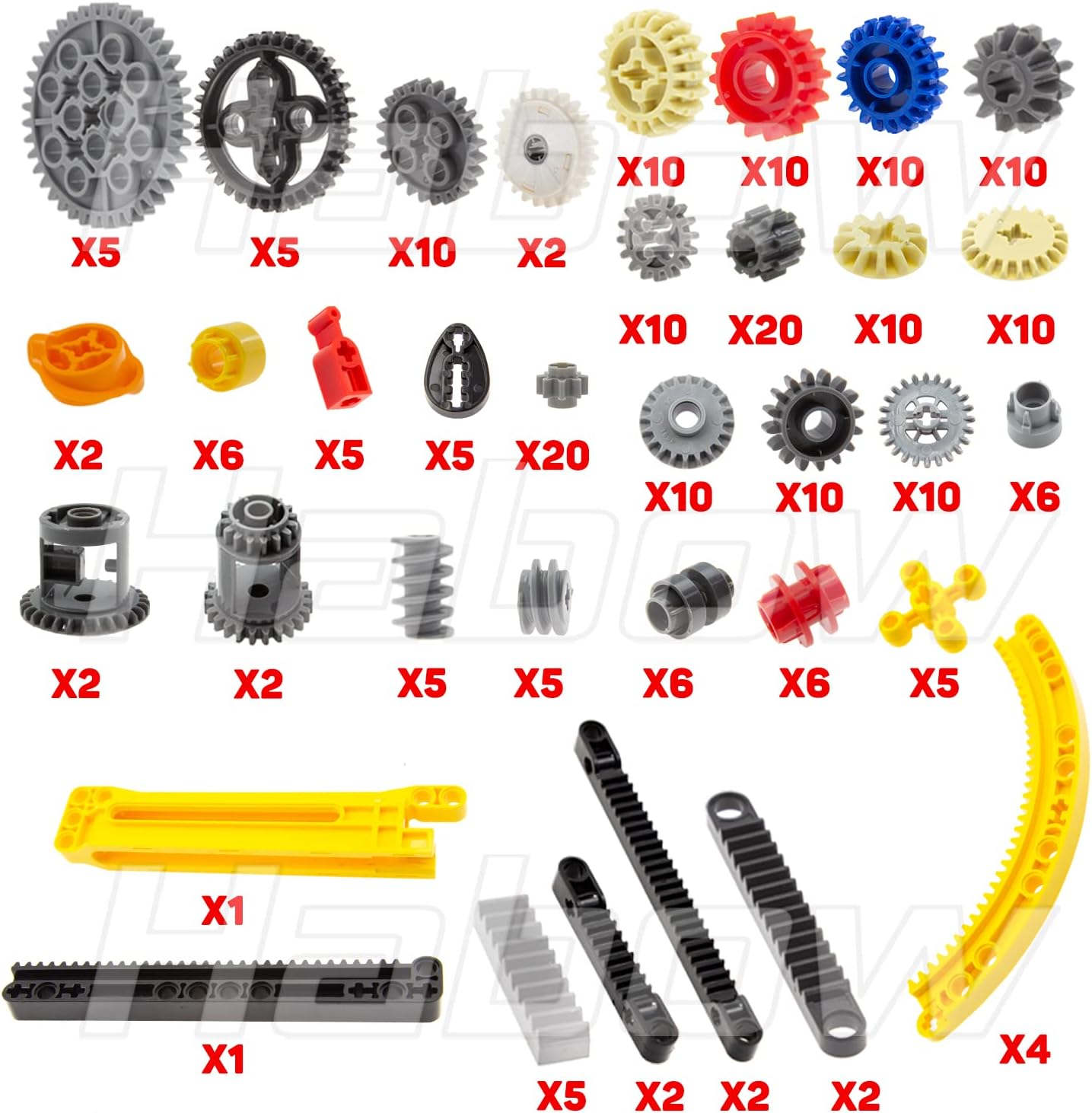 Habow 233pcs Technic-Parts Technic-Gears Axle-Pin-Connector Compatible with mainbrands Technic-Parts Cam Worm Cogs Gears Steering Parts Differential Engine Kit. MOC Pieces for Replacement Pieces.