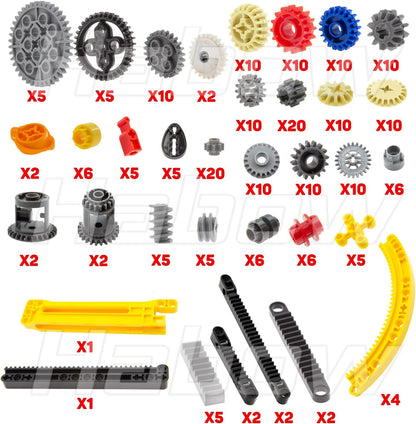Habow 233pcs Technic-Parts Technic-Gears Axle-Pin-Connector Compatible with mainbrands Technic-Parts Cam Worm Cogs Gears Steering Parts Differential Engine Kit. MOC Pieces for Replacement Pieces.