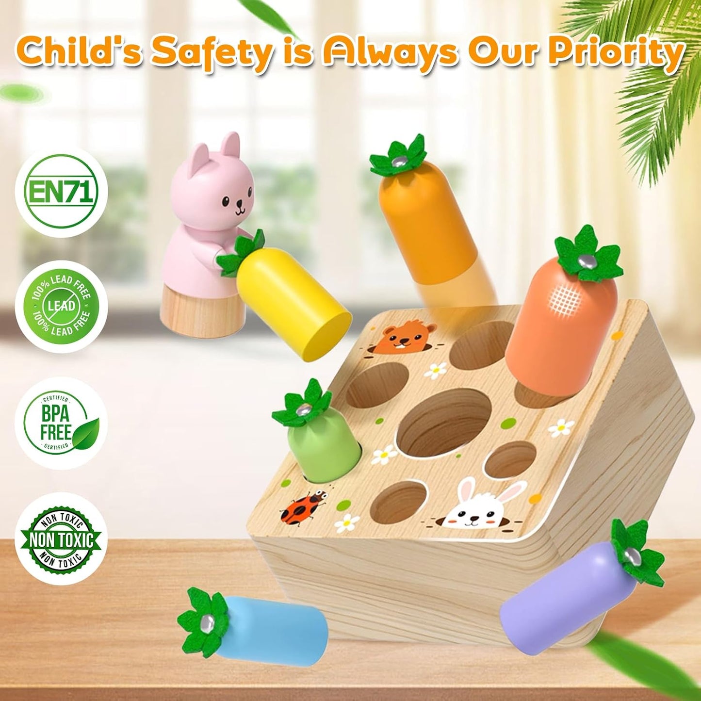Ancaixin Montessori Toys for Babies 6-12 Months, Wooden Toys for 1 Year Old Boys and Girls, Educational Carrot Harvest Toy for Toddlers, Shape Sorting Matching Puzzle, Developmental Birthday Gifts