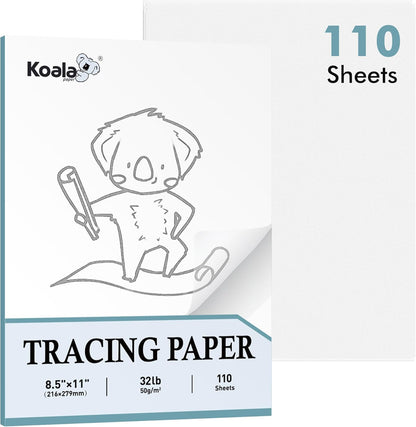 Koala 110 Sheets Tracing Paper 8.5x11 inch White Translucent Paper for Tracing, 32lb/50gsm for Trace Images, Sketch, Drawing, Overlays
