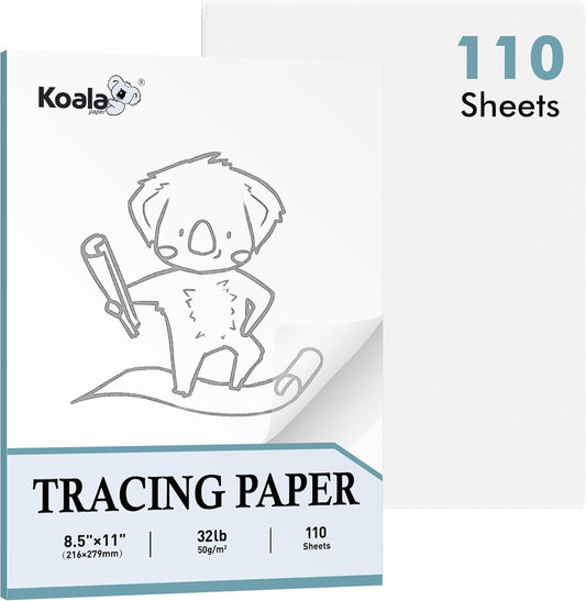 Koala 110 Sheets Tracing Paper 8.5x11 inch White Translucent Paper for Tracing, 32lb/50gsm for Trace Images, Sketch, Drawing, Overlays