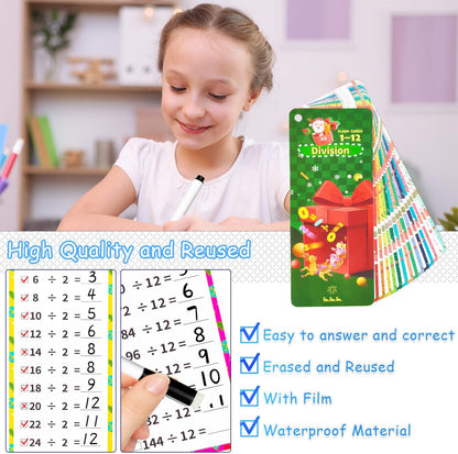 0-12 Multiplication Flash Cards, Large Educational Math, Times Table Flashcards Chart, with 15 Cards, 2 Dry Erase Markers, 1 Rings, Educational Multiplication for Classroom Home