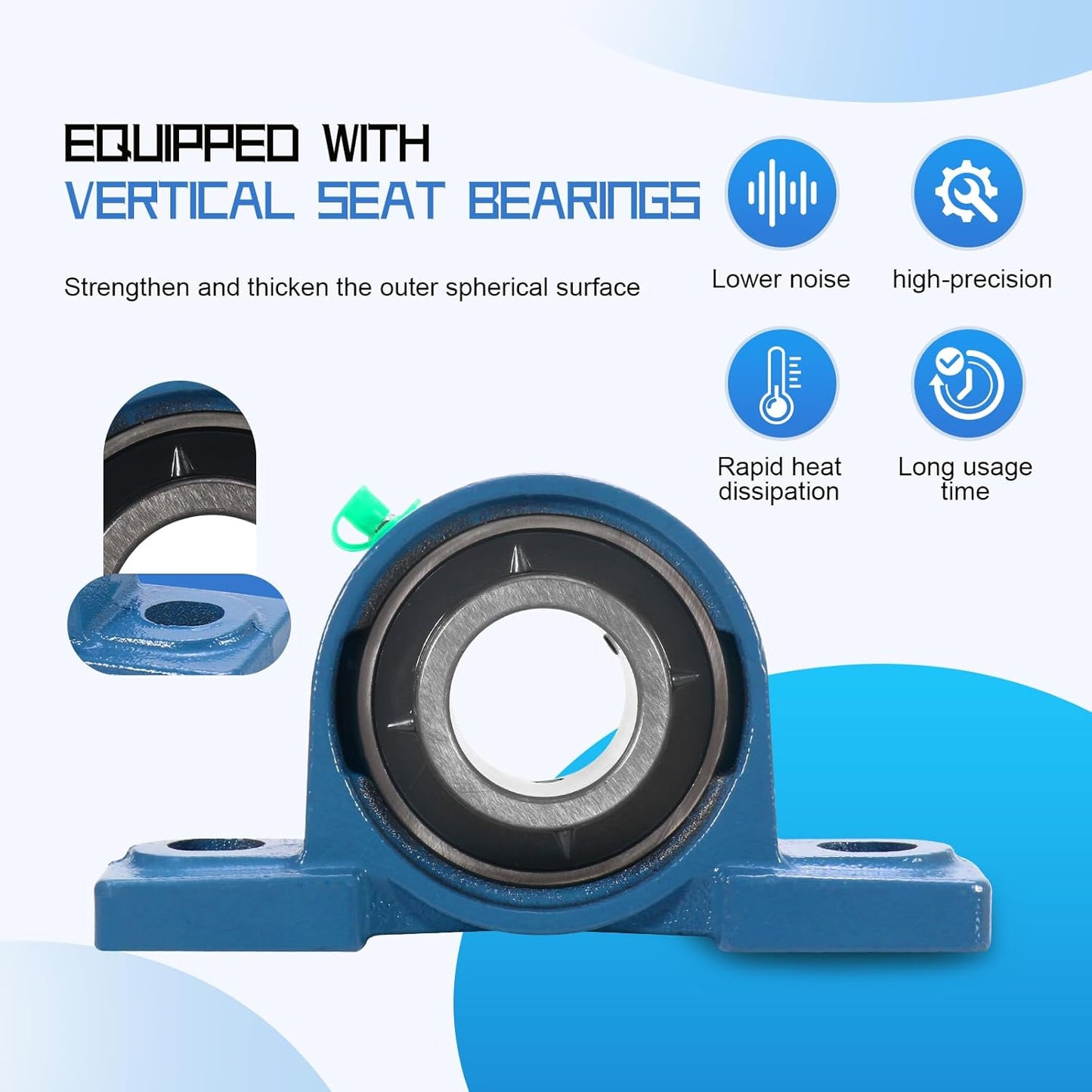 UCP202-10 Pillow Block Bearing,5/8" Bore Mounted Pillow Bearing Cast Iron Base -Self Aligning Chrome Bearing,2 Pcs