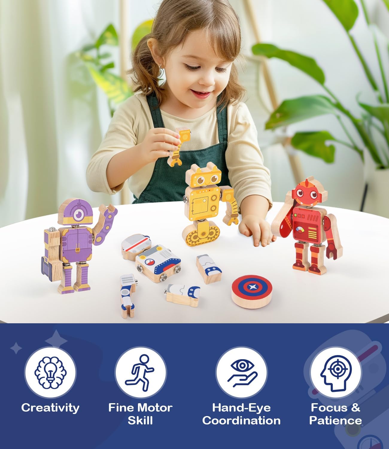 Fine Motor Building Robot Blocks for 3+Years Old Kids, Snap on Robots Together Building Blocks, Take Apart Robot Playset, STEM Montessori Fine Motor Skill Learning Birthday Gift for 3+ Years Old Kids
