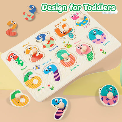 Wooden Puzzles for Toddlers, 4 Pack Montessori Toys Preschool Learning Puzzles for Baby, Farm, Shapes, Animals, Fruits Wooden Peg Puzzles for Boys and Girls (4 Pack)