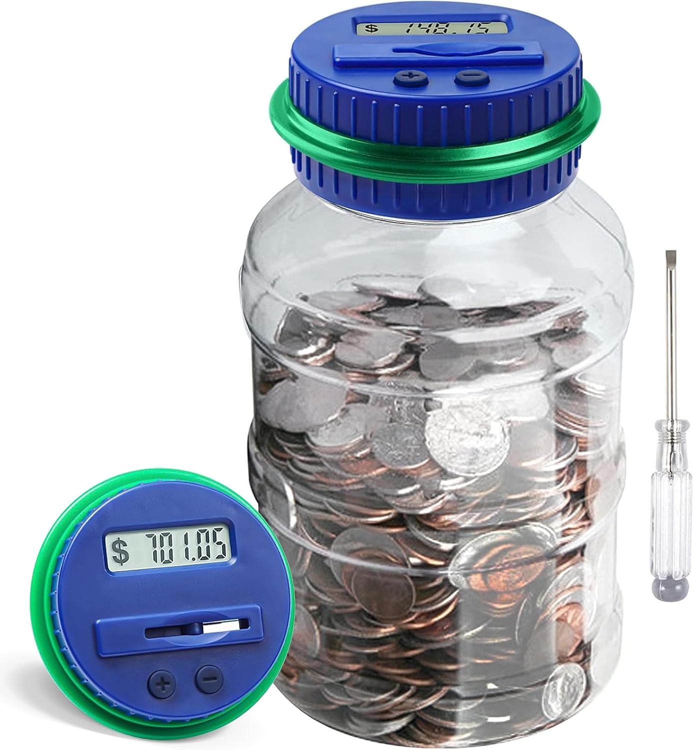 Large Piggy Bank for Adults Kids, Vcertcpl Digital Coin Counting Bank with 1.8L Capacity, Great Coin Bank Money Jar for Adults Kids with Saving Goals, Bank for All US Coins (Green B)