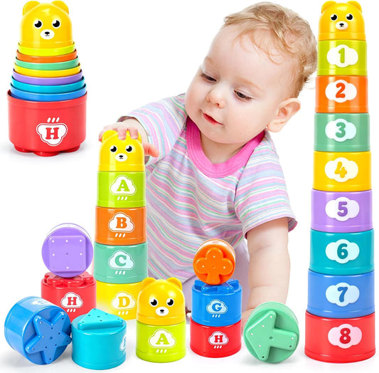 Stacking Cups Toys for Toddlers 1-3, Baby Toys Stacking Cups & Teething Toy for Babies 6-12 Months Montessori Educational or Bath Fun Stacking Blocks for Toddlers 1-3
