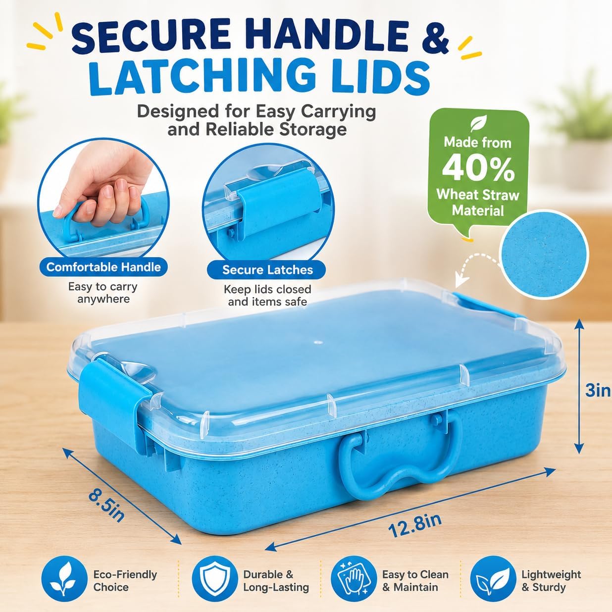 Carolart 3 Pack, Empty Sensory Bin, Wheat Straw Material，13.5 Inch Storage Container, Portable Plastic Storage Bins, Stackable Play Tray for toys,arts,crafts and sand.