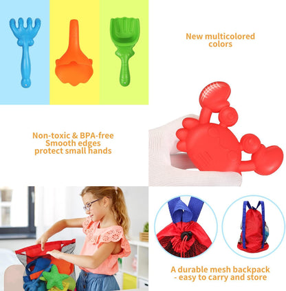 Elovien Beach Sand Toys, Large Dump Truck with Bucket, Sandbox Construction Toy Sand Castle Building Kit with Mesh Bag, Sand Molds, Shovels, Worker Figures, Kids Toddlers Summer Outdoor Travel Toys