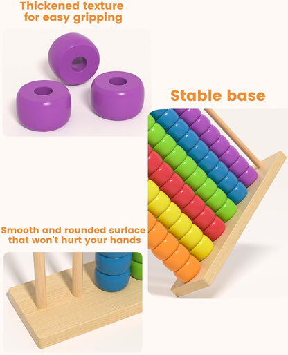 Color Pile Up Challenge, Color Matching Stacking Puzzle Game, Wooden Color Match Challenge Game, Rainbow Ring Challenge Stack Puzzle, Easter Basket Stuffers, Tabletop Brain Games For Family (L-2SET)
